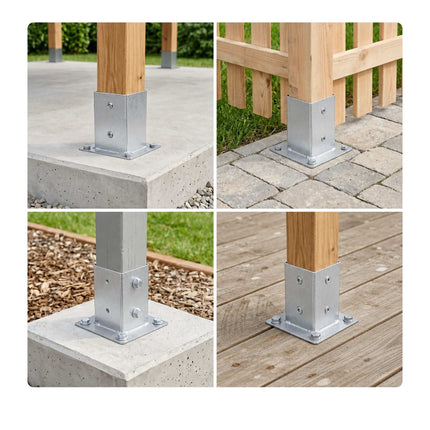 Supports de poteaux en acier galvanisé, lot de 4 – 70 x 70 mm