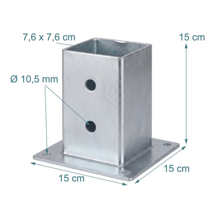 Supports de poteaux en acier galvanisé, lot de 4 – 70 x 70 mm