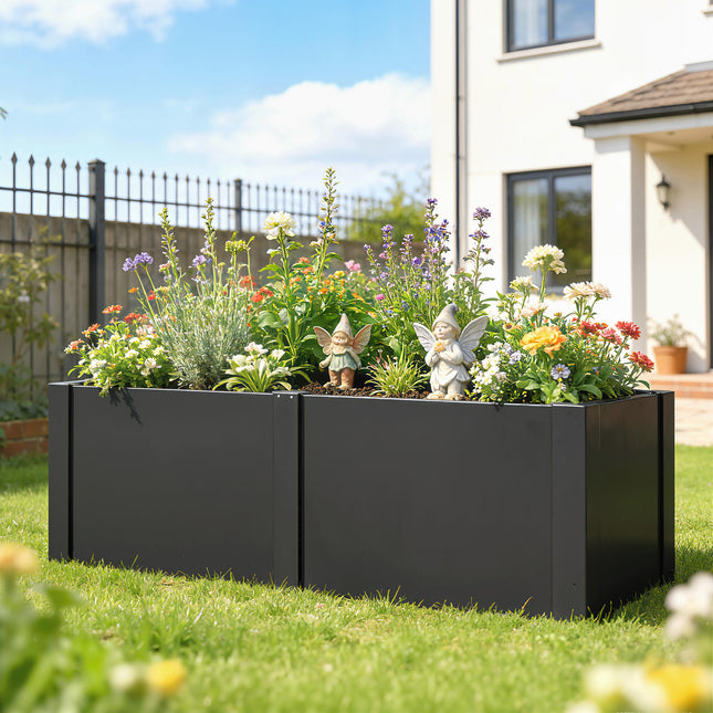 Potager surélevé en acier galvanisé, 150 x 53 x 55 cm, noir
