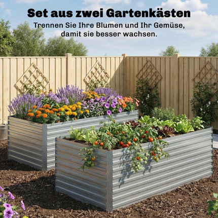 Hochbeet-Set aus verzinktem Stahl, 180x90x60 cm, Silber