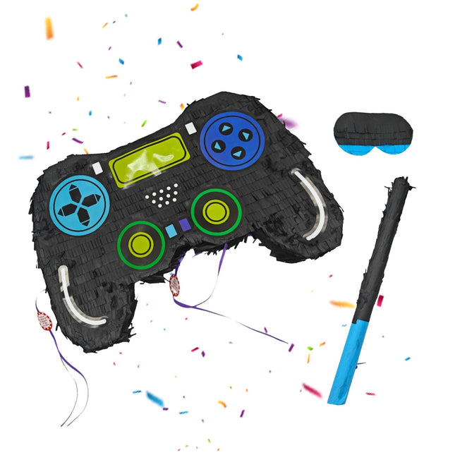Gamer-Controller-Piñata-Set mit Schlagstock und Maske