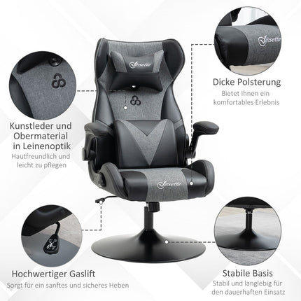 Chaise de jeu, hauteur réglable, noir/gris, design ergonomique