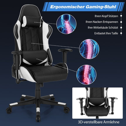 Fauteuil de jeu, inclinaison réglable de 90 à 160°, cuir PU blanc