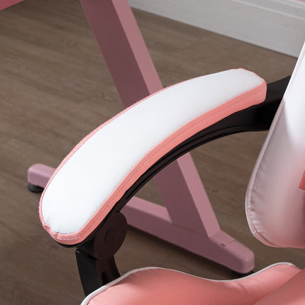 Chaise De Jeu, Chaise D'Ordinateur, Chaise De Bureau Ergonomique Avec Appui-Tête, Coussin Lombaire, Réglable En Hauteur, Rotatif À 360°, Rose + Blanc