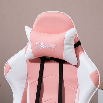 Chaise De Jeu, Chaise D'Ordinateur, Chaise De Bureau Ergonomique Avec Appui-Tête, Coussin Lombaire, Réglable En Hauteur, Rotatif À 360°, Rose + Blanc