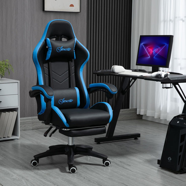 Ergonomischer Gaming-Stuhl mit Lordosenstütze und Fußstütze