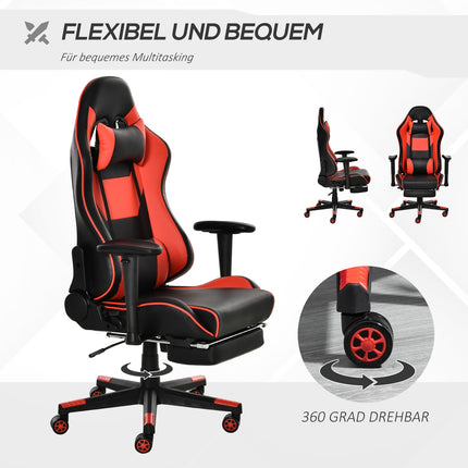 Ergonomischer Gaming-Stuhl mit klappbarer Fußstütze, schwarz
