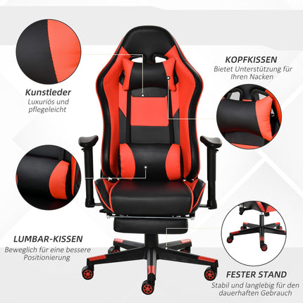 Ergonomischer Gaming-Stuhl mit klappbarer Fußstütze, schwarz