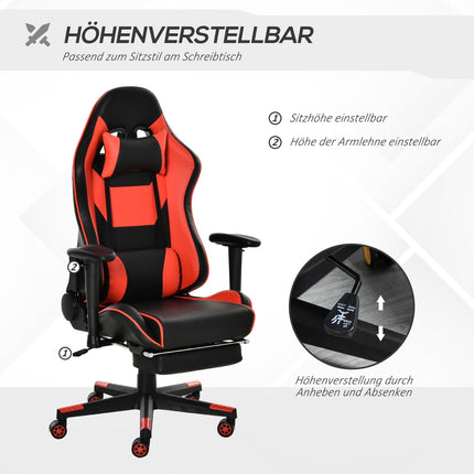 Ergonomischer Gaming-Stuhl mit klappbarer Fußstütze, schwarz