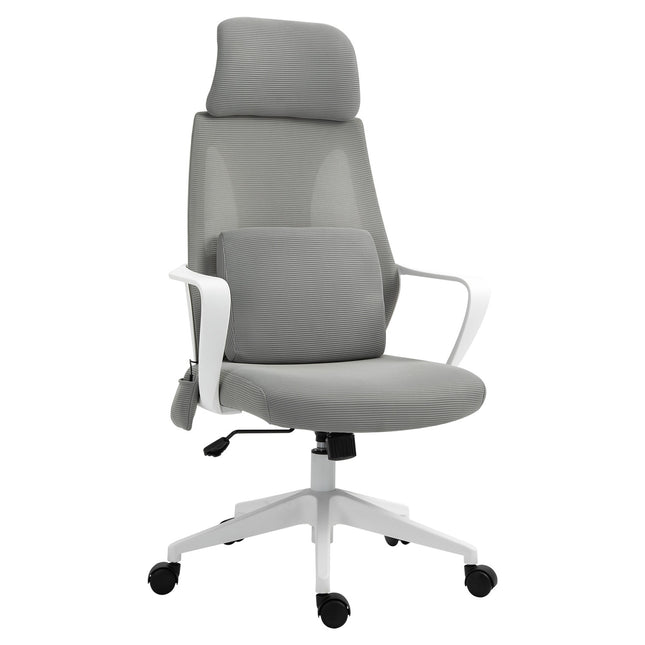 Chaise De Jeu, Chaise De Bureau Avec Fonction Massage, Chaise Pivotante, Ergonomique, Nylon, Gris, 62X60X114-122Cm