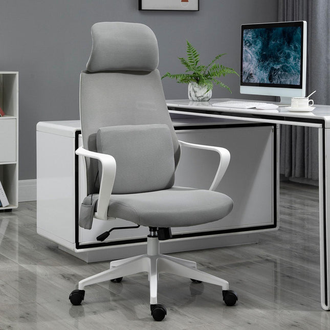 Chaise De Jeu, Chaise De Bureau Avec Fonction Massage, Chaise Pivotante, Ergonomique, Nylon, Gris, 62X60X114-122Cm