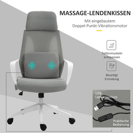 Chaise De Jeu, Chaise De Bureau Avec Fonction Massage, Chaise Pivotante, Ergonomique, Nylon, Gris, 62X60X114-122Cm