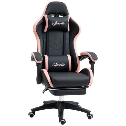 Gaming-Stuhl mit Fußstütze, 135° Neigung, Pink und Schwarz
