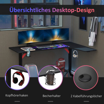 Spieltisch mit Kopfhörerhaken und Getränkehalter, schwarz-rot