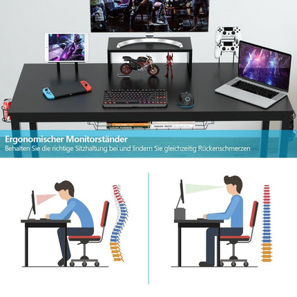 Table de jeu Bureau de jeu 140 cm avec étagère pour moniteur 155 x 60 x 94 cm noir