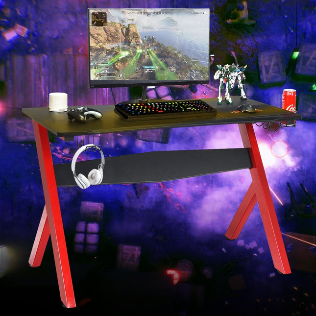 Gaming-Tisch Computertisch Gaming-Schreibtisch mit Getränke- und Kopfhörerhalter und Mauspad für Home-Office-Spielzimmer