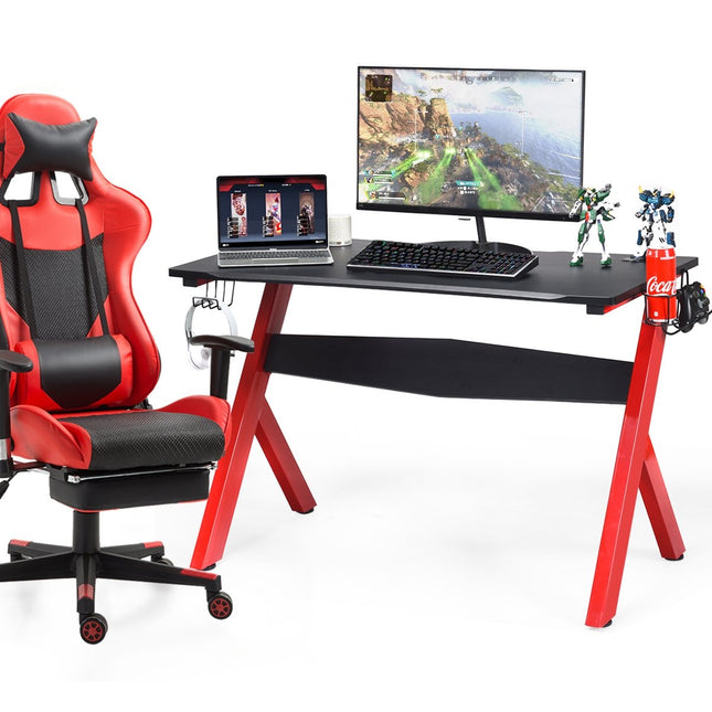 Gaming-Tisch Computertisch Gaming-Schreibtisch mit Getränke- und Kopfhörerhalter und Mauspad für Home-Office-Spielzimmer