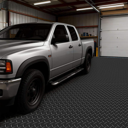 Garage Floor Mat Roll, 4 x 10 ft PVC Diamond Plate, Black