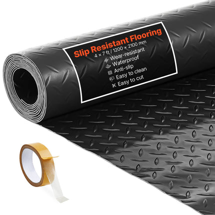 Garage Floor Mat Roll 4x7 ft, 2.2mm PVC Diamond Plate