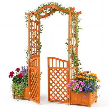 Tonnelle de jardin avec portail, 2 jardinières, bois de sapin