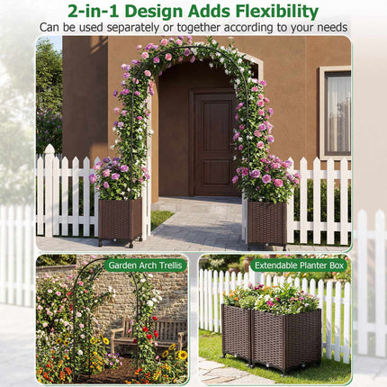 Treillis en forme d'arche de jardin avec 2 jardinières à arrosage automatique