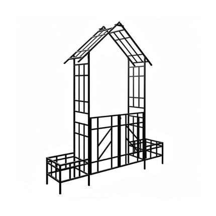 Arche de jardin avec portail et jardinières, en forme de maison