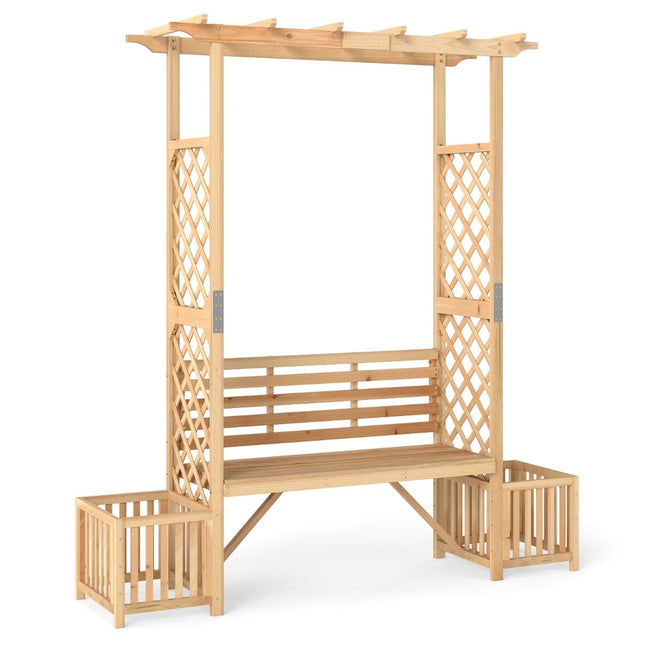 Arche de jardin avec banc et 2 jardinières - Bois naturel, 2 places