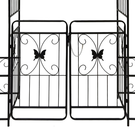 Arche de jardin avec portail et jardinières, treillis métallique
