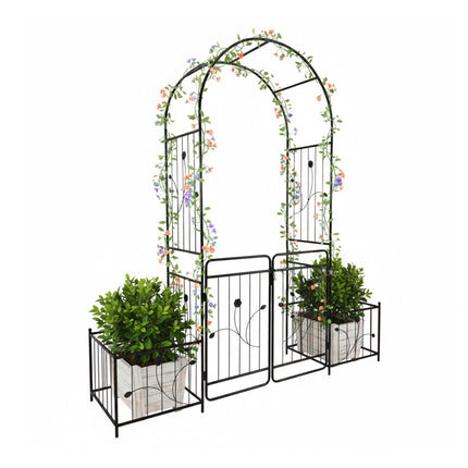 Arche de jardin avec portail et jardinières - Métal résistant aux intempéries