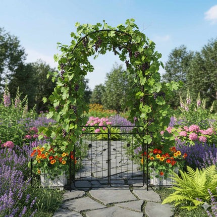 Arche de jardin avec portail et jardinières - Métal résistant aux intempéries