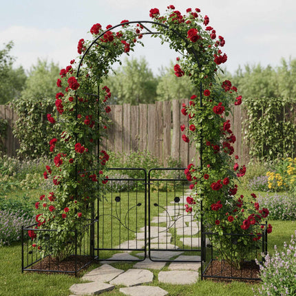 Arche de jardin avec portail et jardinières - Métal résistant aux intempéries