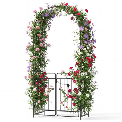 Arche de jardin avec portail verrouillable, treillis métallique, noir