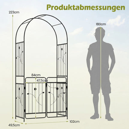 Arche de jardin avec portail verrouillable, treillis métallique, noir