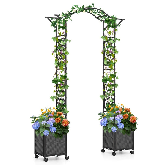 Arche de jardin avec jardinières à arrosage automatique, métal et polypropylène, 250 cm