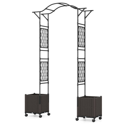 Arche de jardin avec jardinières à arrosage automatique, métal et polypropylène, noir