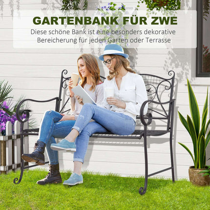 Wetterfeste 2-Sitzer-Gartenbank aus Metall, Antik-Optik