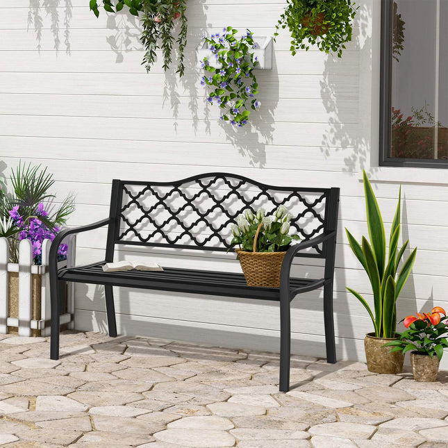 2-Sitzer-Gartenbank aus Metall, elegantes, schwarzes Gusseisen