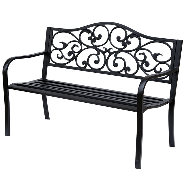 Banc de jardin Banc en acier 3 places avec accoudoirs en fonte noire 127x60x89cm pour jardin terrasse balcon