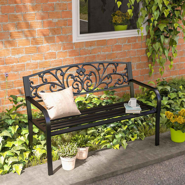 Gartenbank aus Metall, 2-Sitzer, wetterfest, schwarz