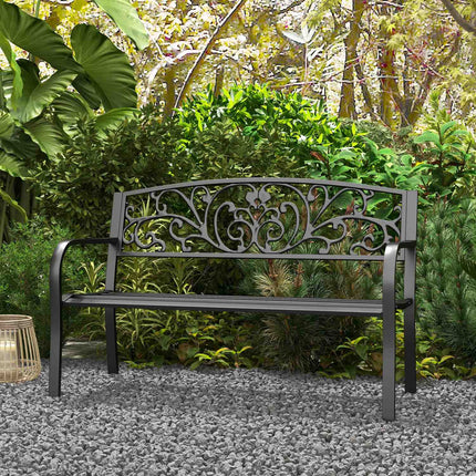 Gartenbank aus Metall, 2-Sitzer, wetterfest, schwarz