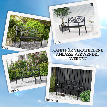 Gartenbank aus Metall, 2-Sitzer, wetterfest, schwarz