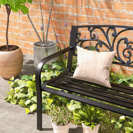 Gartenbank aus Metall, 2-Sitzer, wetterfest, schwarz