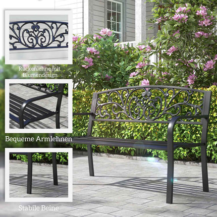 Gartenbank aus Metall, 2-Sitzer, wetterfest, schwarz
