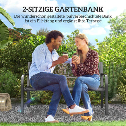Gartenbank aus Metall, 2-Sitzer, wetterfest, schwarz