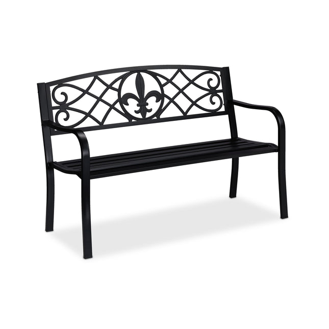 Gartenbank mit Fleur-de-Lis-Rückenlehne, Metall schwarz