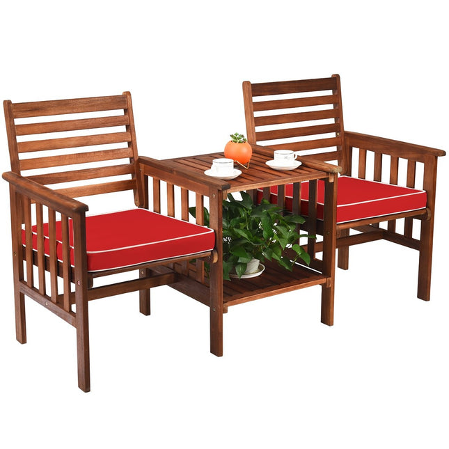 Gartenbank mit Tisch, 2-Sitzer Holz, Kissen & Schirmloch