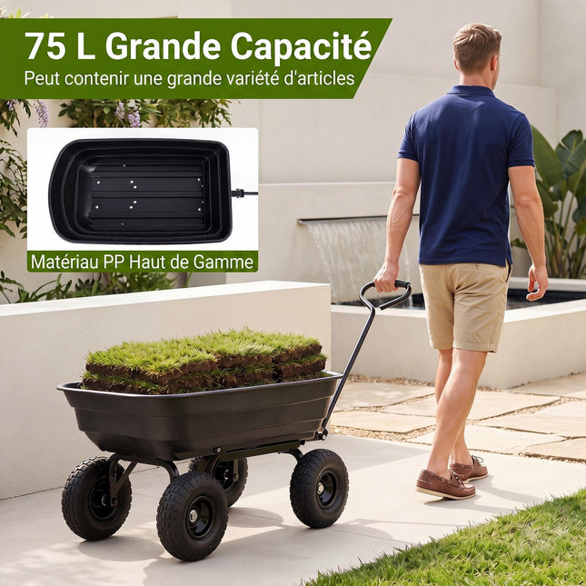 Gartenwagen mit 75L Kippmulde, 300kg Traglast, Schwarz