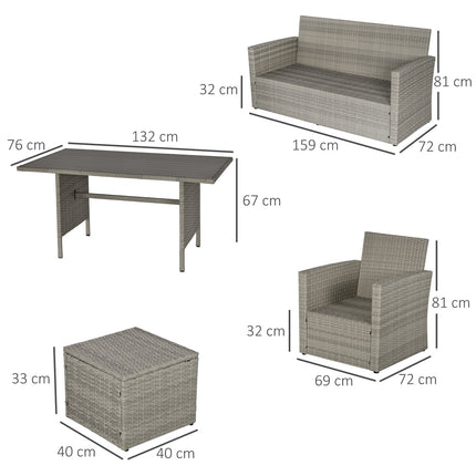 Groupe De Salle À Manger De Jardin Avec Canapé, Salon Et Tabouret, Idéal Pour Cour Et Balcon, Rotin Pe, Gris