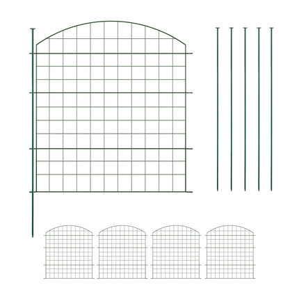 Clôture de jardin, 5 panneaux arqués, bordure en métal