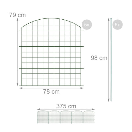 Clôture de jardin, 5 panneaux arqués, bordure en métal